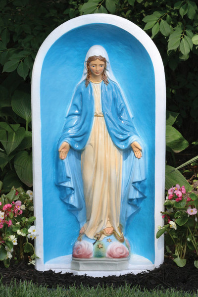 Blessed Mother Mary in Grotto Statue Colored Cement High End